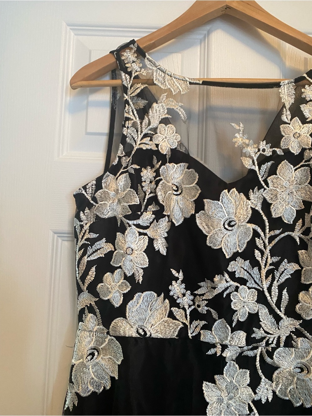 Dress Barn Black Midi Dress with Silver Floral Embroidery